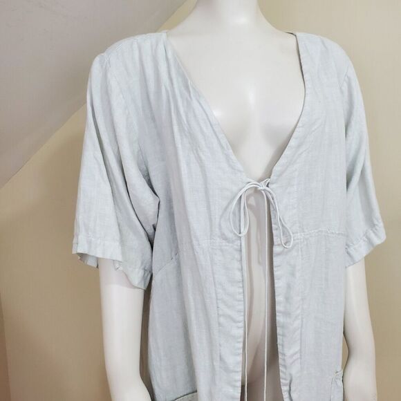 Blue Fish Size 1 Linen tie Front Tunic 5306 Contrast Cardi Dew-P Hand Printed - Picture 4 of 16